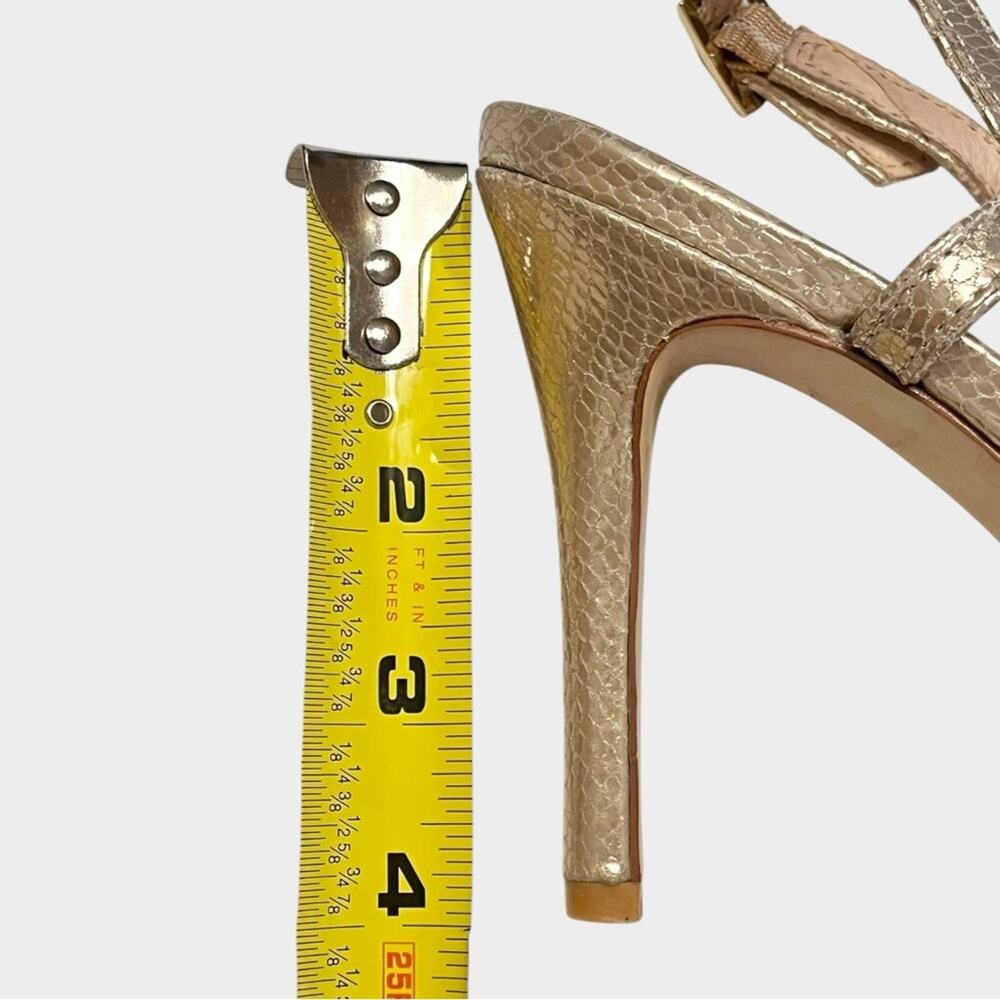 KATE SPADE Platino Gold Snake Embossed Strappy Heels Size 8 Glam - Picture 9 of 9